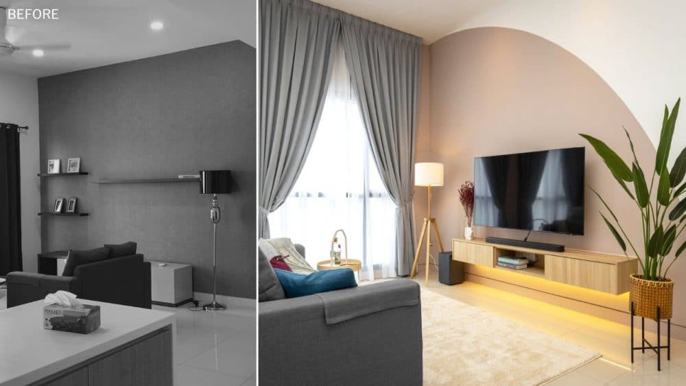 Above: Apartment living room before and after interior design