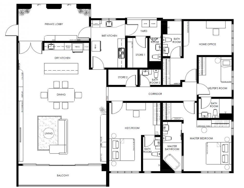 Above: Floor plan showing the proposed interior design layout by R.Works Interiors