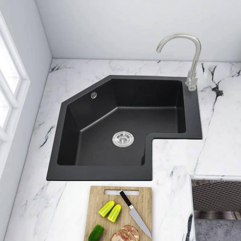 Quartz corner sink in black from charmydecor