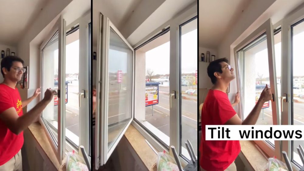 Above: Turn handle down to swing open. Turn handle up to tilt open. Source: AnkitInGermany
