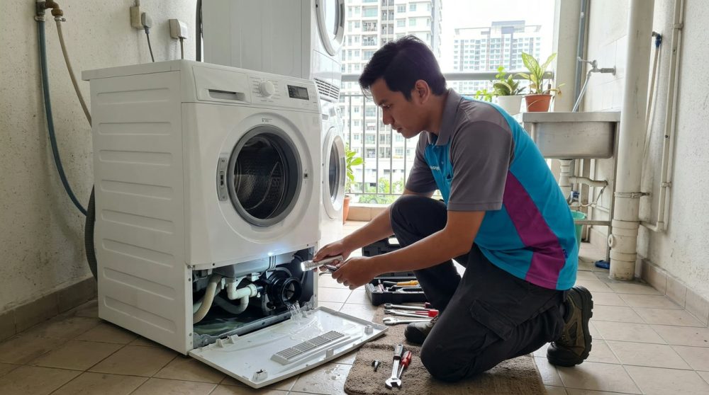 Recommend.my technician checking the drain pump of a front-load washing machine